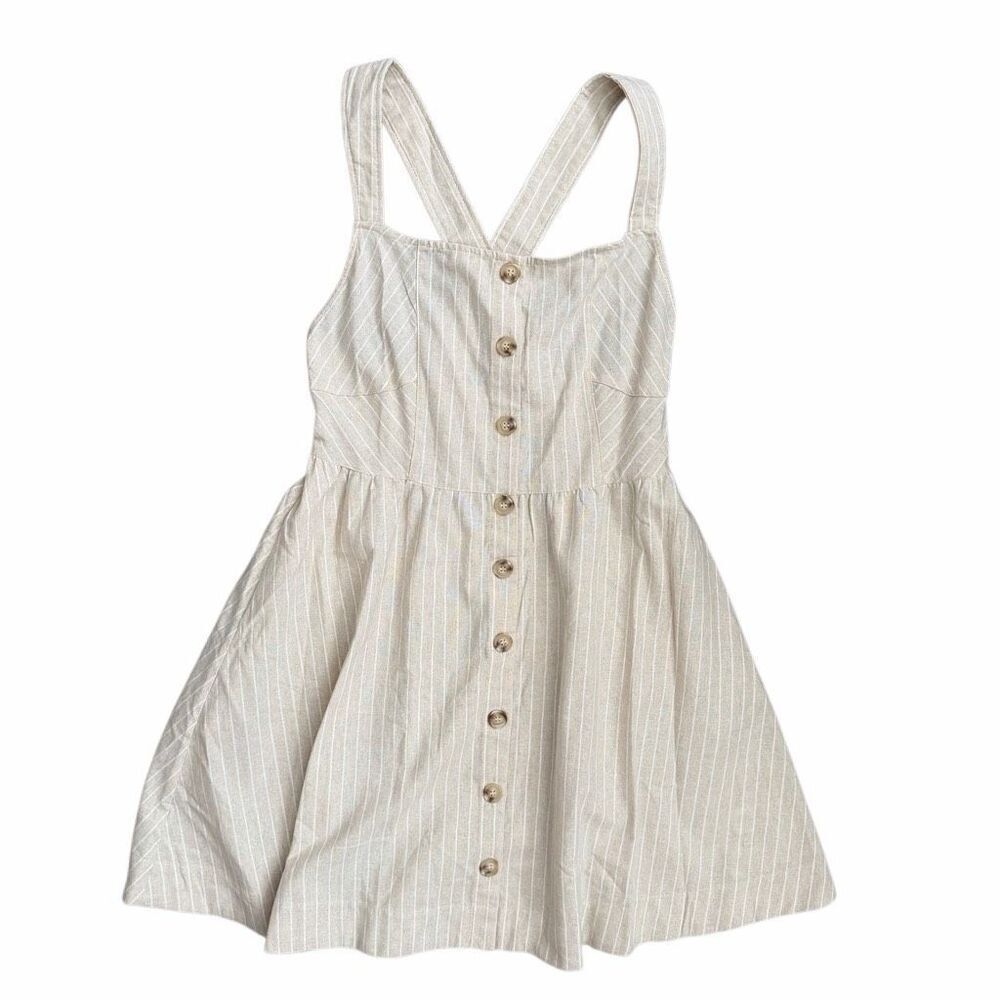 Main Strip Linen Stripe Apron Pinafore Dress NWOT Large